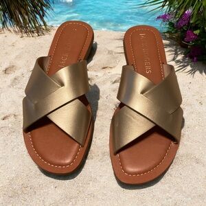 Jack Rogers Metallic Platinum Cross-Strap Sandals